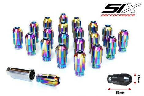 SIX Lightweight ALU7075 Lug Nuts 12x1.25 NeoChrome AntiTheft